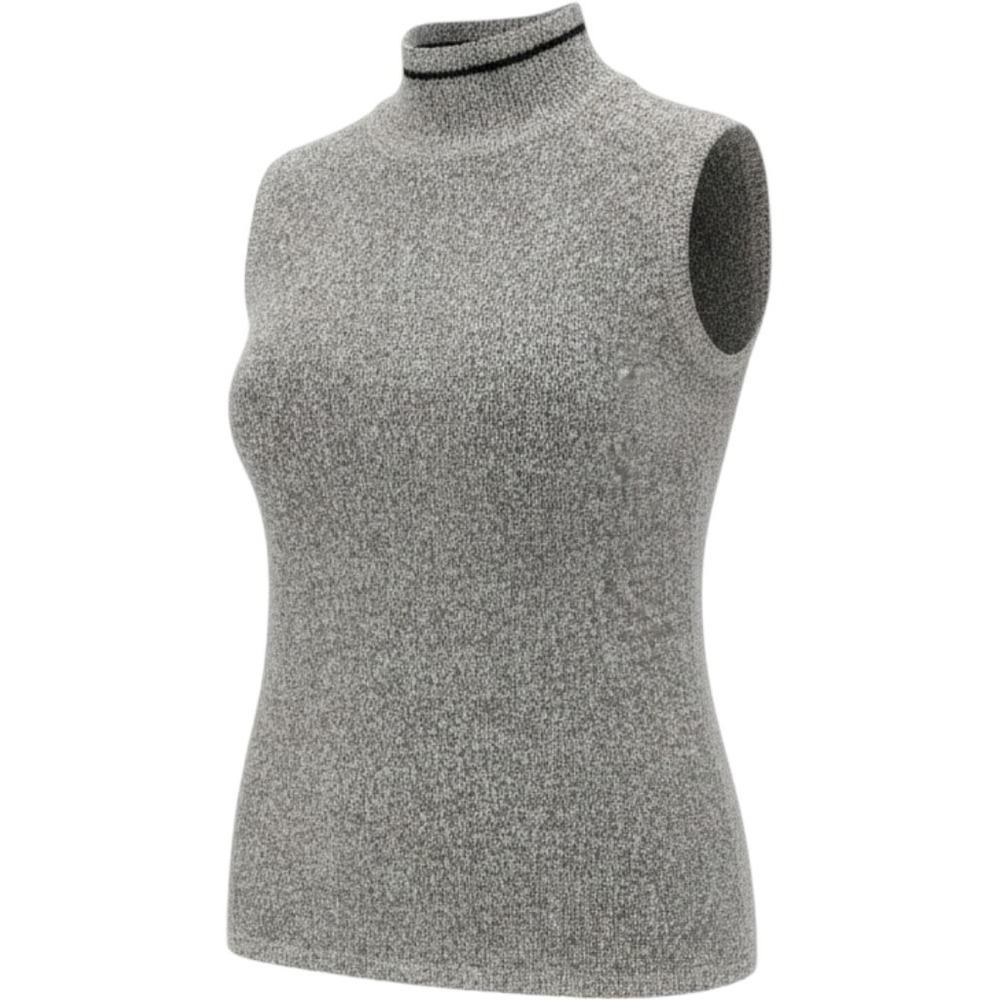Villager Knit Mock Neck Top Womens PM Gray NWT Sleeveless Marled Stripe